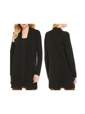Eileen Fisher Wool Open Front Long Cardigan Black Women’s Size XS